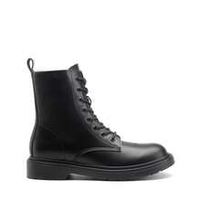 Women Lace-Up Combat Boots Ankle Booties Round Toe With A Lace-Up Front And Side Zipper Retro Motorcycle Boots - BLACK-MATTE - 查看 7