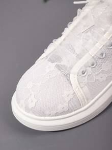 New Women Comfortable Breathable Low-Top Casual Sneakers, Preppy College Style Fashion Vacation Street Wear - White - View 8