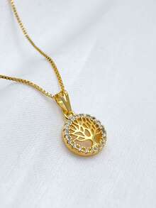 TREE OF LIFE NECKLACE, SIMPLE AND ELEGANT, ENCRUSTED WITH ZIRCONIA, PLATED IN 18K GOLD. - Gold - View 6