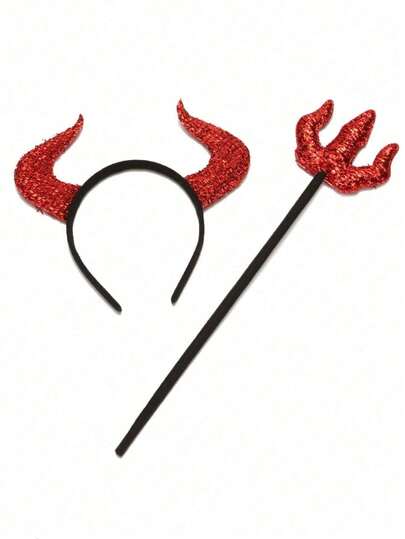 1 Set Halloween Devil Horn Headband & Fork Headpiece, Funny Costume Hair Accessories