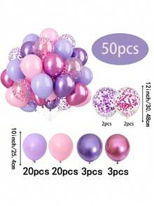 50 套高品质乳胶气球套装 - 紫色和黑色，带五彩纸屑，非常适合生日、婚礼、毕业典礼、万圣节、室内和室外主题派对装饰