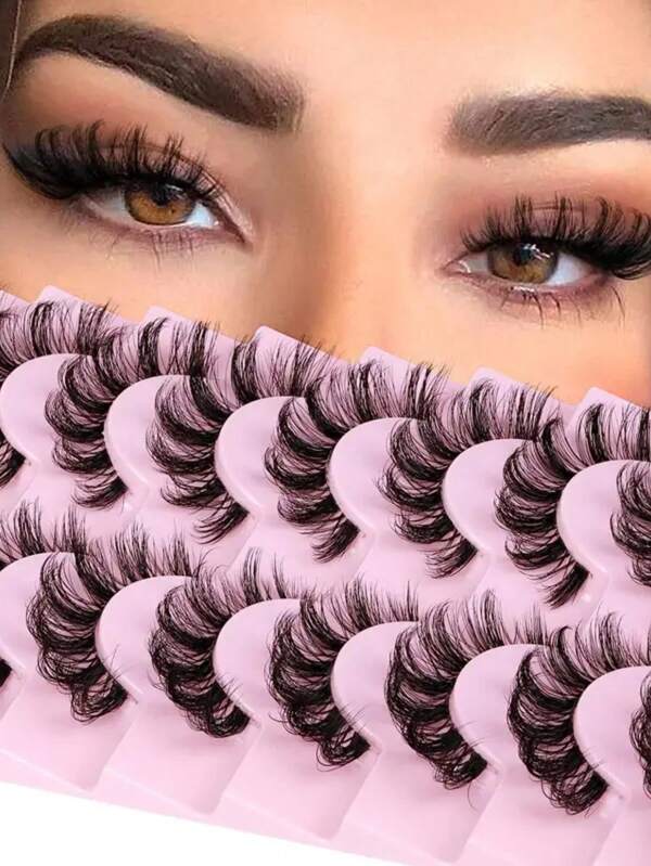 LIMEIKAI 9 Pairs Luxurious Faux Eyelashes - Natural Look, D-Curl, Hypoallergenic With Transparent Stems For Dramatic Volume
