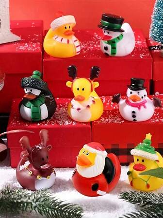 10 יחידות/5 יחידות ברווזי גומי אקראיים לחג המולד, סגנונות שונים, מתנות למסיבה, מתאים לקישוט חג המולד, מתנות יום הולדת, ממלאי גרבי חג המולד, מילוי שקיות ממתקים