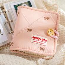 1PC Embroidered Bow One Palace Grid Card Album Gentle Style Soft Fabric Mini Album 3-Inch Small Card,For School Supplies,Back To School - Multicolor - View 3