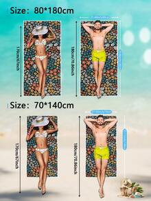 1 Pc Colorful Floral Microfiber Beach Towel Green Blue Palm Leaf Monstera Design For Beach, Pool, Camping Travel, Modern Style - Orange - View 2