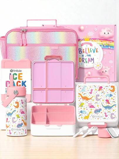 Lunch Box Set With Leak-Proof Bento Box, 14oz Insulated Water Bottle, Lunch Bag, Ice Pack, Sauce Jar & Utensils – Portable Meal Prep Kit For School, Work, Travel, Or Picnic