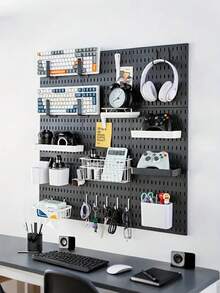 Wall Hanging Storage Organizer For Kitchen,Storage Board With Hooks Boxes, Wall Mount Pegboard Panels,Space Saving Desktop Storage,For Bedroom Bathroom Study Room Home Office Garage Workshop Kitchen Craft Display Storage Accessories, Room Decor - Multicolor - View 1