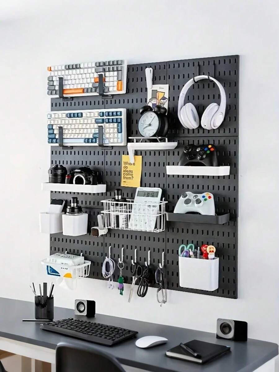 Wall Hanging Storage Organizer For Kitchen,Storage Board With Hooks Boxes, Wall Mount Pegboard Panels,Space Saving Desktop Storage,For Bedroom Bathroom Study Room Home Office Garage Workshop Kitchen Craft Display Storage Accessories, Room Decor - Multicolor - View 1