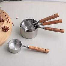 8pc Stainless Steel Measuring Cup And Spoon With Rosewood Handle, Durable Kitchen Baking Tools Including Spice Spoon And Coffee Spoon, Nested Design For Easy Storage, Suitable For Baking Cooking And Cocktail Making - Bộ 8 món bạc - Xem 4