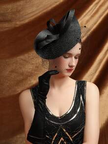 1pc Tea Party Fascinator Hat For Women Kentucky Headwear Feather Derby Pillbox Wide Church Veil Hat For Cocktail Wedding Halloween - Multicolor - View 10