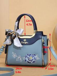 女士时尚包袋套装 - 优雅几何印花、仿皮托特包、斜挎包和手拿包 - 藍色 - 查看 6