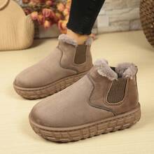 Botas de nieve para mujer, forro térmico cálido, suela gruesa, botas de tobillo con suela blanda para estudiantes, de fácil puesta