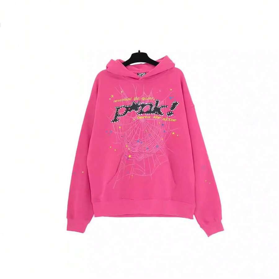 Conjunto de sudadera con capucha con estampado de araña de estilo hip hop Y2K con cremallera para hombre, sudaderas a juego para parejas - Sudadera rosa - Ver 1
