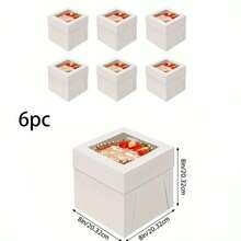 1/6 piezas Caja blanca para pasteles con ventana transparente, cierre seguro, múltiples tamaños (8x8x8, 10x10x8, 12x12x8 pulgadas), adecuada para cumpleaños, bodas, fiestas, decoraciones navideñas, estructura resistente, embalaje para hornear, organizadores de fiestas