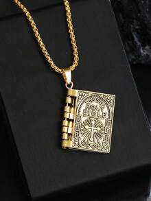 1 件复古宗教男女通用项链，金色可打开圣经书吊坠，男女基督教珠宝