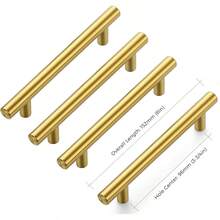 Bộ 4/10 tay nắm tủ bếp bằng đồng thau đánh bóng, tay kéo ngăn kéo bằng thép không gỉ và núm tủ màu vàng - Phụ kiện bền bỉ hiện đại cho đồ nội thất nhà bếp - Vàng - Xem 6