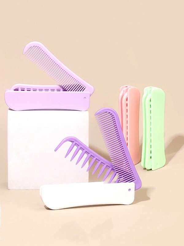 1pc Foldable Small Comb, Pocket-Sized Hair Brush For Women, Wide-Tooth Straightening & Curling, Portable