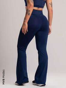 Women's Flare Pantalona Suplex High Waist Pants MVB Modas - 藏蓝色 - 查看 3