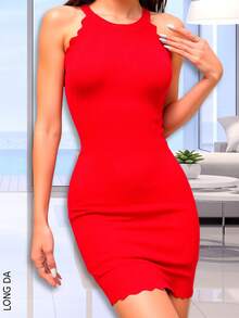 Vestido elegante-casual, entallado y sin mangas, adecuado para cualquier ocasión. ¡Disfruta de la comodidad sin perder el estilo!    - Rojo - Ver 1