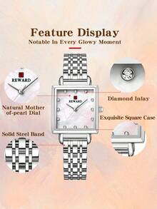 Reward Women's Quartz Watch, Luxury Fashion Women's Watch, Stainless Steel Band, Waterproof, With Gift Box, Elegant Versatile, Business Casual - Silver - View 9