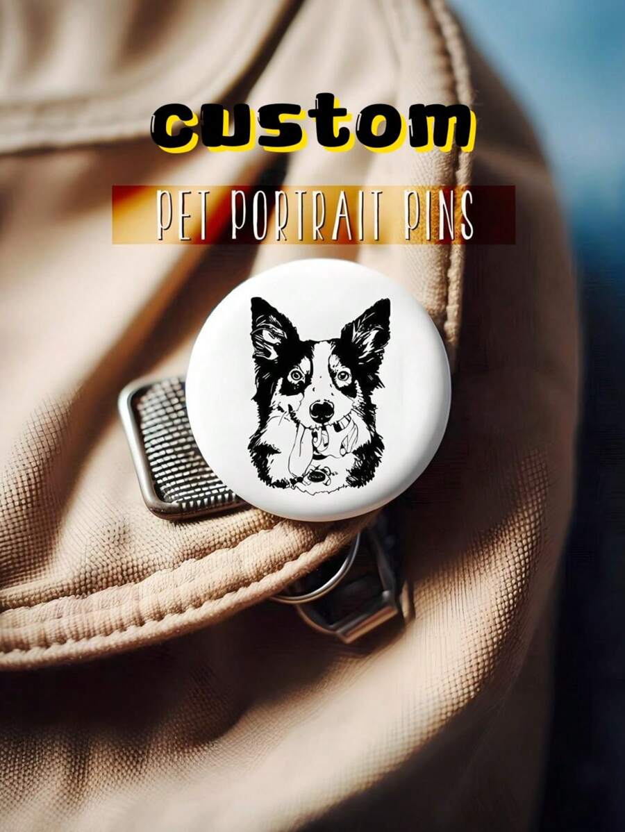 定制宠物翻领别针纽扣、宠物肖像翻领别针、个性翻领别针纽扣、宠物礼品、宠物纪念礼品、狗狗肖像、独特翻领别针纽扣。它是装饰夹克、背包或包袋的完美配饰，也是任何场合的理想礼物。 - 彩色 - 查看 1