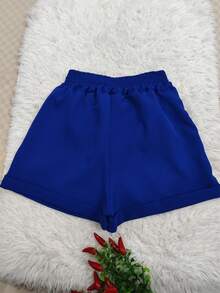 Women's Solid Color Shorts - Blue - View 2