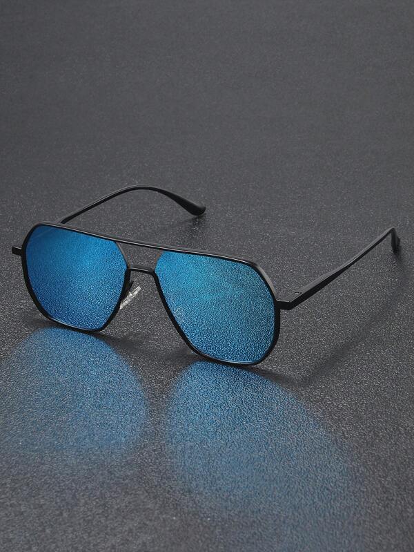1pc Personalized Polygonal Men's Glasses, Double Bridge Metal Frame Outdoor Driving Decorative Glasses