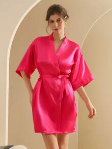 Women's Silk Nightgown Wedding Dressing Robe Lightweight Cardigan Robe Bridal Morning Robe Friend's Robe, Suitable For Home And Hotel Wear. - Hot Pink - View 7