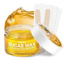 SUMAX 柠檬蜂蜜脱毛套装 - 150克天然身体蜡，包含木质蜡棒（适用于手臂/腿部/腋下）、可重复使用的蜡纸，打造光滑浅米色肌肤 - 黃色 - 查看 9