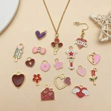 混合 20/50 件合金珐琅心形、花朵情人节系列吊坠配饰，适合 DIY 项链、耳环、钥匙扣首饰制作时尚配饰。 - 彩色 - 查看 9