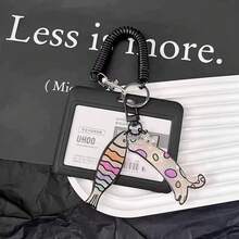 黑色卡套，带有可爱的卡通小猫和小狗，适用于地铁卡、公交卡、火车票、渡轮卡、员工证、门禁卡、学生证、图书证、校园餐卡 - 黑色 - 查看 16