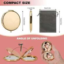 HREW MIHAGUTY Magnifying Compact Mirror For Purses With 2 X 1x Magnification, Folding Mini Pocket Double Sided Travel Makeup Mirror,Perfect For Purse, Pocket Mirror For Gift,Cheap,Valentine's Day,Cheap Items,Travel,Travel Essential,Room Decor,Valentine's Gift,Cheap Stuff,Room,1 Dollar Items,Vacation Essentials,Gifts For Women,Bedroom,Valentine,99 Cent - Gold - View 2