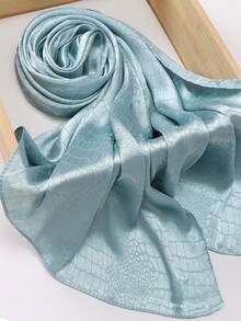 1pc Women Solid Crinkled Satin Hijab Scarf With Crocodile Texture, Non-Shedding Rectangle Women Scarves For Dress - Multicolor - View 14