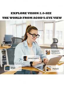 Gafas inteligentes con asistente de voz de IA, reconocimiento de imagen, grabación de video HD de 500MP, traducción en tiempo real para 26 países, música y llamadas inalámbricas, calidad de sonido estéreo con cancelación de ruido ENC, batería de 4 horas, auriculares recargables, diseño unisex adecuado para oficina, viajes y grabación - Negro - Ver 5