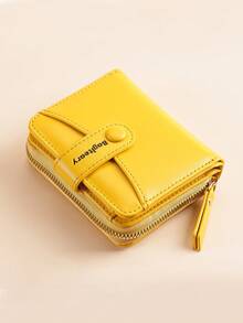 New Minimalist Plain Color Short Women Wallet Korean Style Snap Button Coin Purse Multi-Function Fashion High-End Wallet For Women Wallet Mini Wallet Purse Wallet Small Wallet Cute Wallet Wallet - Yellow - View 3