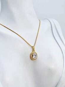 OLVAL DROP NECKLACE INCRUSTED WITH ZIRCONIA PLATED IN 18K GOLD. - Vàng - Xem 5