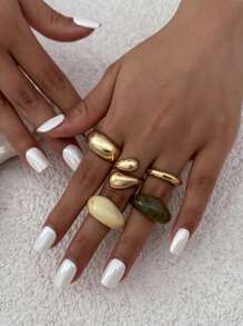 5pcs/Set Vintage Simple Minimalist Thick Chunky Round Design Open Ring Set, Asymmetrical Fashionable Unique Finger Rings, Suitable For Women Daily Commute, Holiday Gifts, Party Decoration Charming Jewelry Set