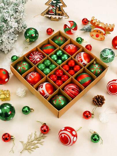 1/42/44 pièces Ensemble de décoration d'arbre de Noël, Boules de Noël décoratives, Pendentifs de décoration, Boules de décoration d'arbre de Noël incassables à suspendre pour les fêtes, Décorations de fête, Décorations de Noël, Décorations d'arbre de Noël.