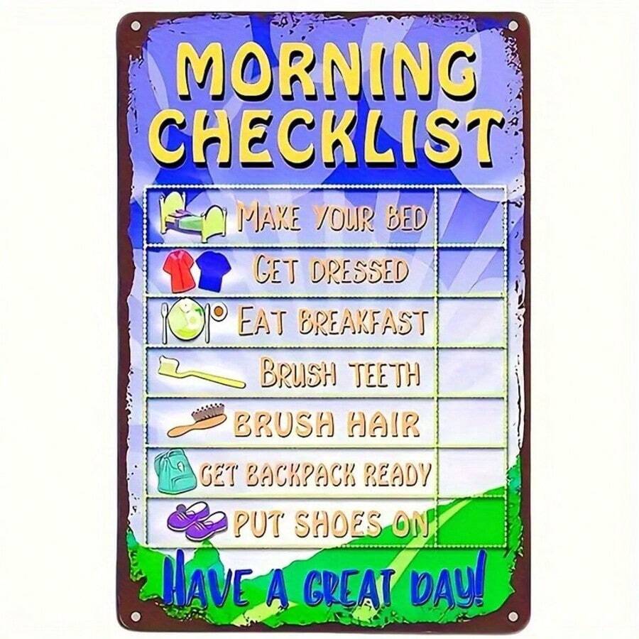 Vintage Metal Sign 8x12 Inches Morning Routine Checklist For Kids With ...