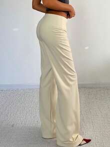 Quần nữ trơn màu thanh lịch kiểu dáng Y2K ống đứng hơi loe, cạp thấp tối giản, quần cargo casual, cạp không đối xứng, phù hợp cho trang phục công sở mùa thu/đông và hẹn hò mùa xuân. - Màu be - Xem 3