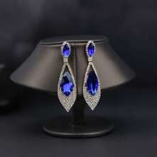 1 Pair European & American Style Crystal Zirconia Pendant Earrings, Suitable For Women's Party Wear, Elegant & Versatile