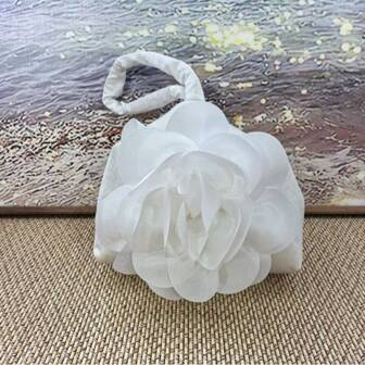 Elegant 3D Flower Decor Soft Clutch Handbag For Women