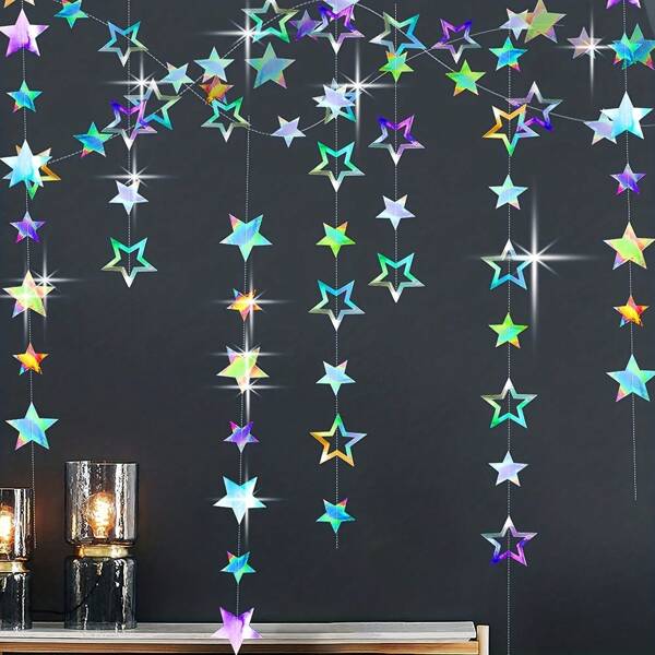 3.7M 12.1ft Glitter Paper Banner Birthday Party Decoration First 1st Birthday Silver Star Garland Adult Wedding BabyShower Graduation New Year Decor