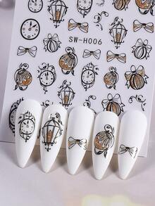 圣诞指甲贴纸 2 件装新年夜奢华黑金色时钟冬青圣诞树雪花图案美甲贴花 3D 自粘滑块女士美甲装饰 - 彩色 - 查看 6