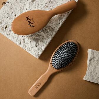 pfefe PFEFE 1 Pc Boar & Nylon Bristle Brush For Women Men Kid, Oval Brush For Wet & Dry Hair, Clean The Scalp Smoothing Detangling Enhance Shine & Health