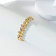 2pcs Men's Fashionable Hip-Hop Cuban Link Rhinestone Bracelets