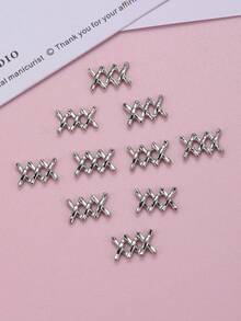 10 buc pandantive pentru unghii din aliaj încrucișat, ornamente pentru unghii DIY, pietre prețioase pentru unghii, accesorii pentru unghii în stil punk, pandantive argintii pentru unghii - Argint - Vizualizare 6