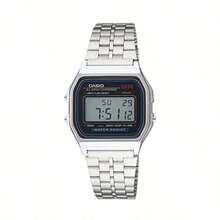 Casio 卡西欧男士方形表盘数字手表，不锈钢表带，石英机芯，多功能防水腕表，男士礼品 A159W-N1 - 黑色 - 查看 8