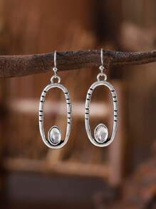 1 Pair Bohemian Style Vintage Simple Hollow Line Elliptical Geometric Pendant Earrings, Personalized Elegant Holiday Party Earrings, Gift