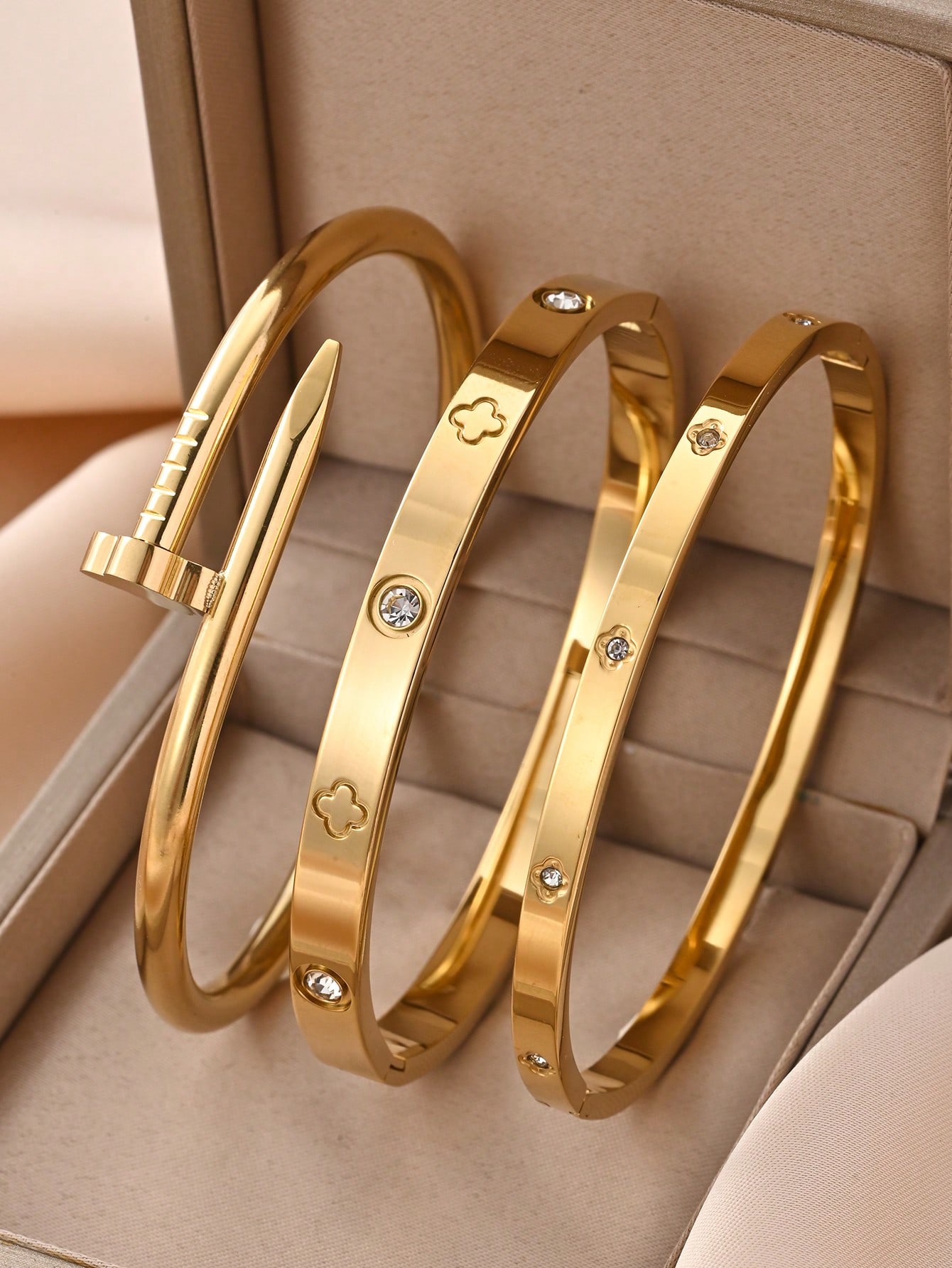 4 قطع/3 قطع/1 قطعة سوار مطلي بالذهب عيار 18 قيراط،...